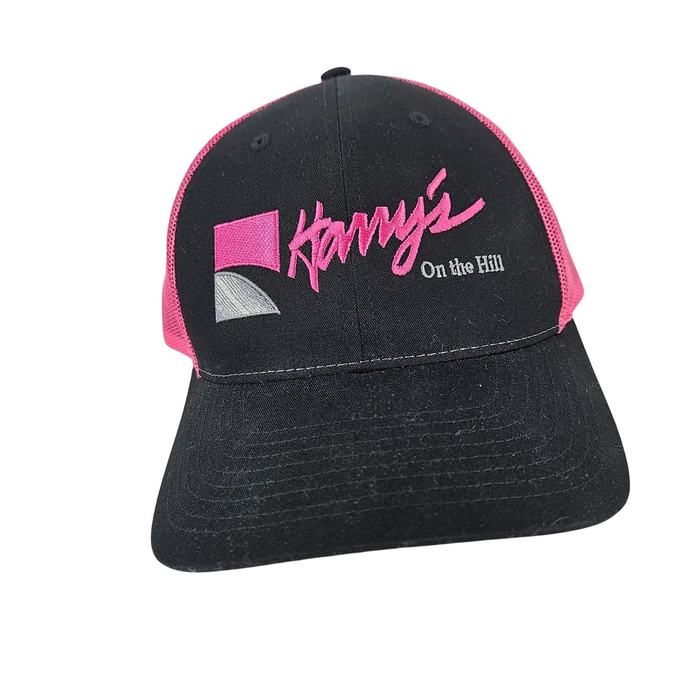 Richardson Snapback Trucker Hat Black w Hot Neon Pink Mesh "Harry's on the Hill"